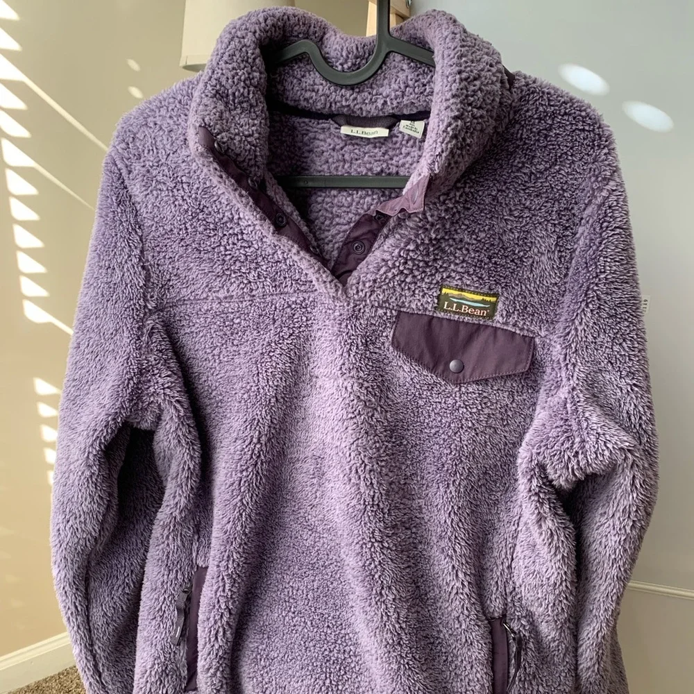L.L Bean purple fuzzy quarter button up - Picture 1 of 6